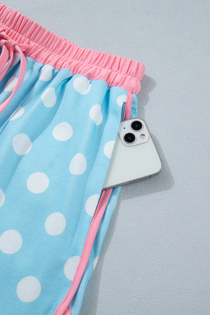 Polka Dot Lounge Set Contrast Trim Tee and Shorts
