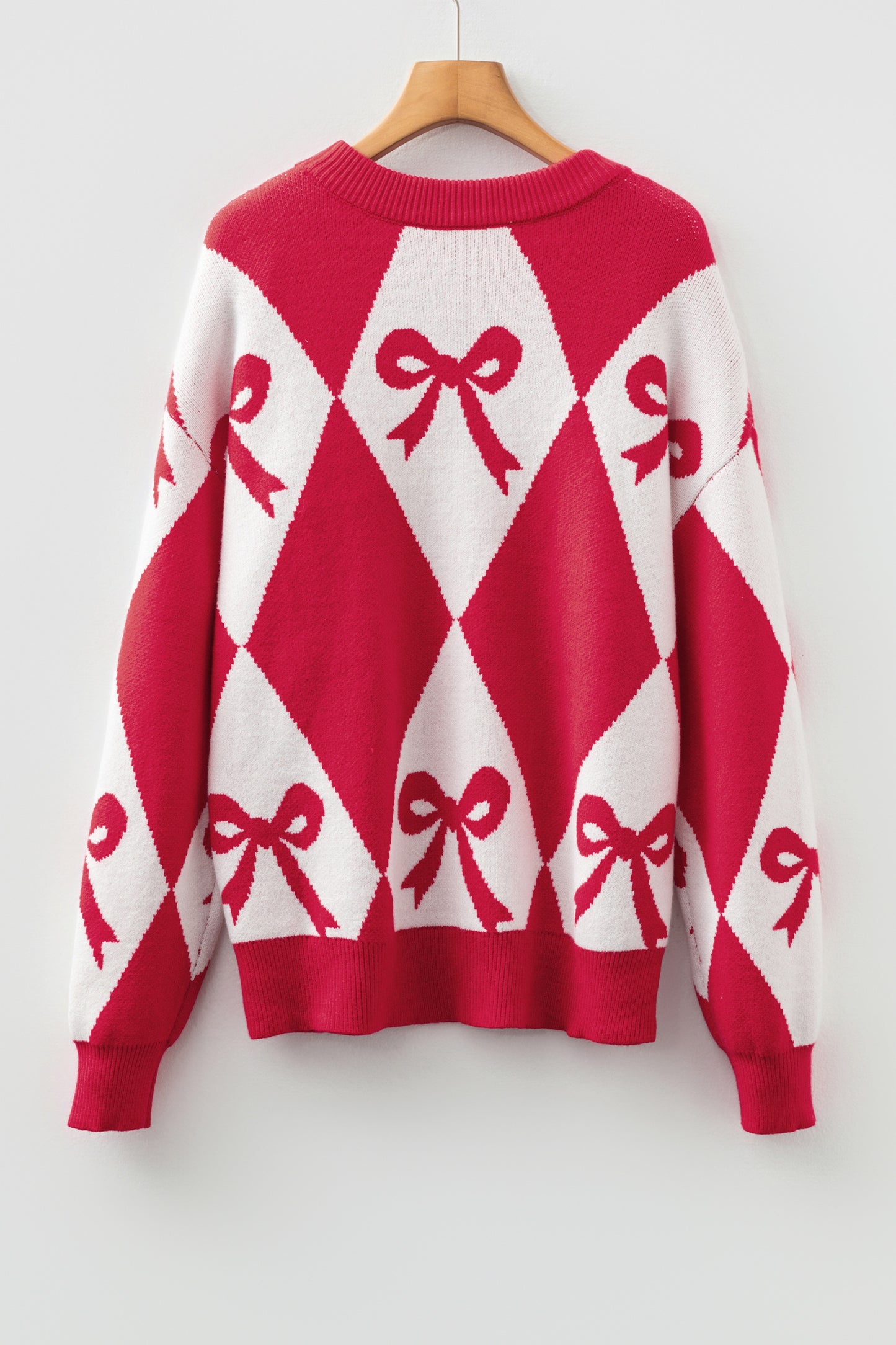 Valentine Black Bow Argyle Oversized Knit Sweater