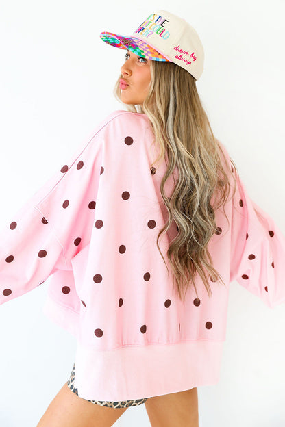 Polka Dot Oversized Long Sleeve Tee Split Hem