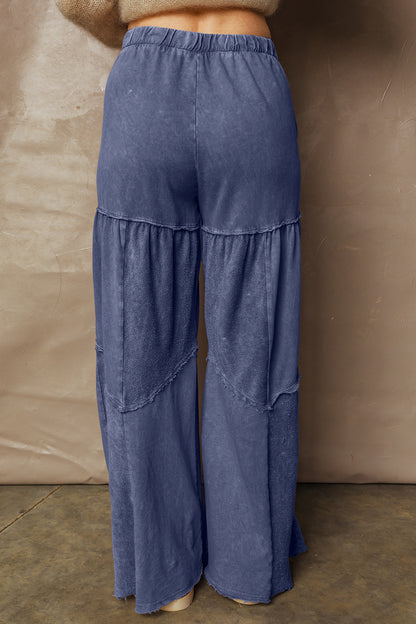 Women's Black Mineral Wash Wide Leg Patchwork Pants