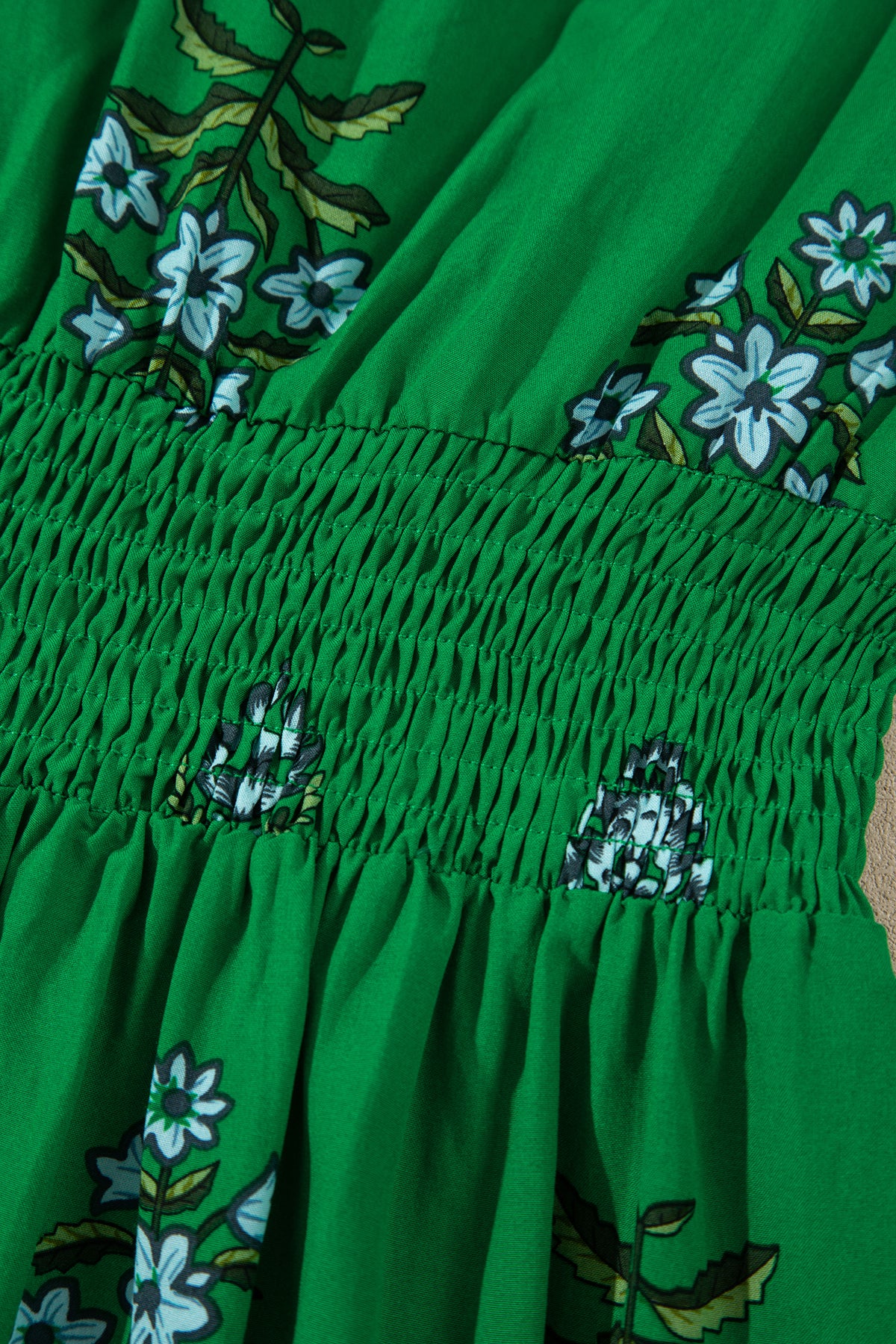 Floral Smocked Waist Maxi Dress Split Neck Boho