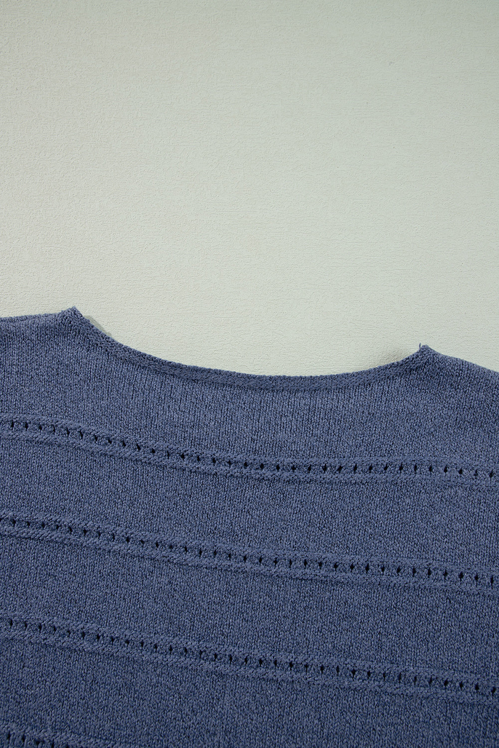 Light Grey Boat Neck Drop Shoulder Pointelle Knit Sweater