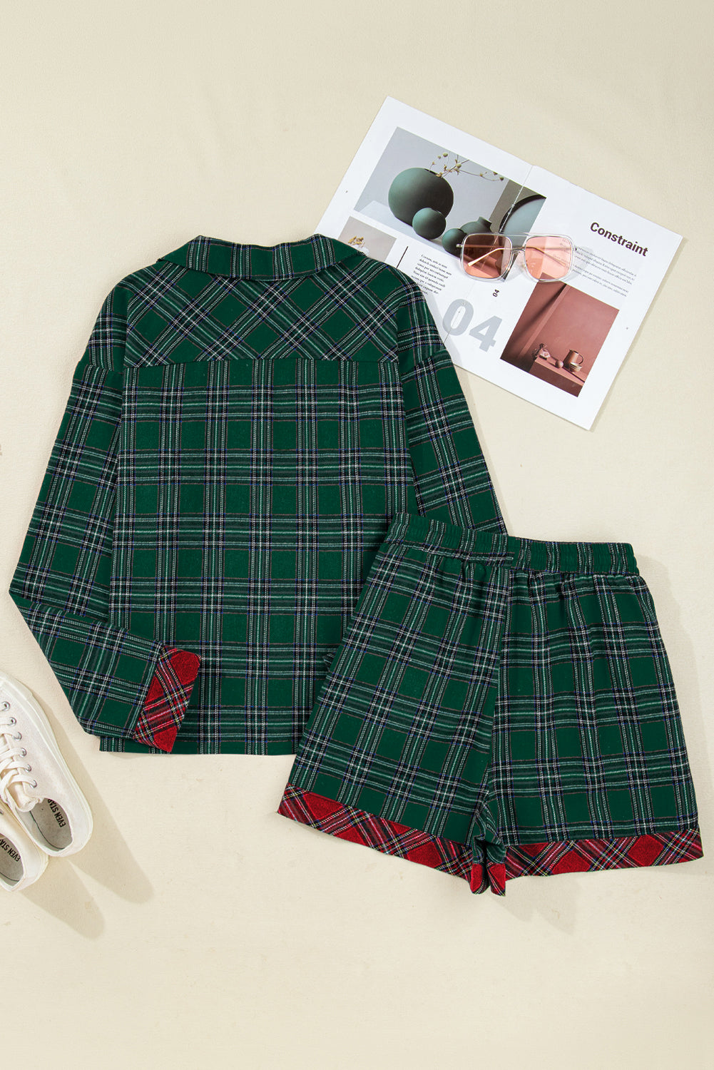 Plaid Pajama Set – Long Sleeve & Shorts