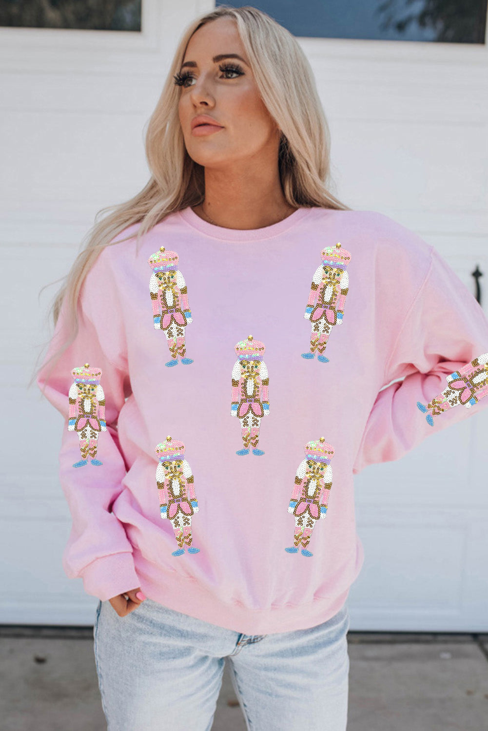 Pink Sequin Christmas Pullover Sweatshirt