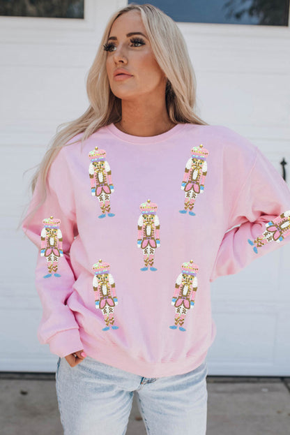 Pink Sequin Christmas Pullover Sweatshirt