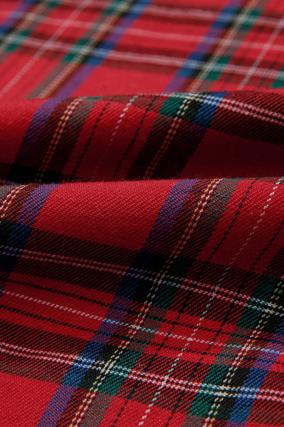 Red Tartan Plaid Puff Sleeve Smocked Waist Christmas Dress