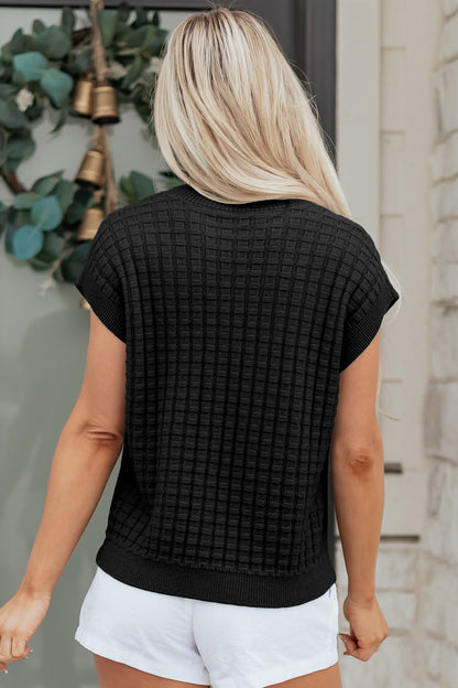 Mist Green Textured Knit Short Sleeve Sweater Top