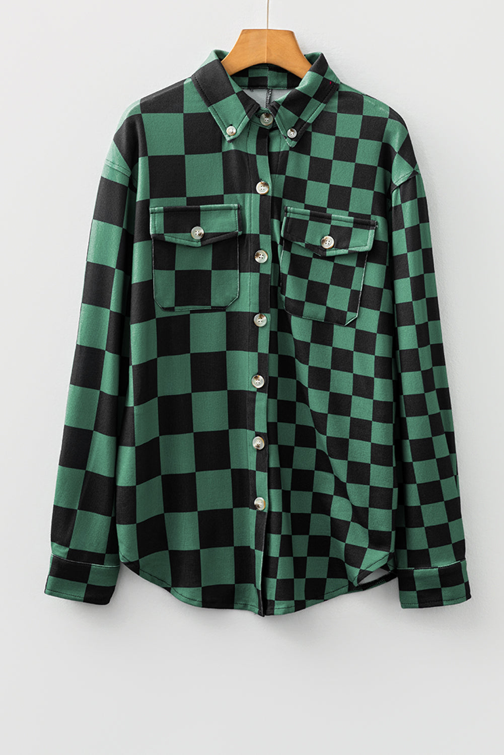 Checkerboard Print Flap Pocket Button Front Shacket