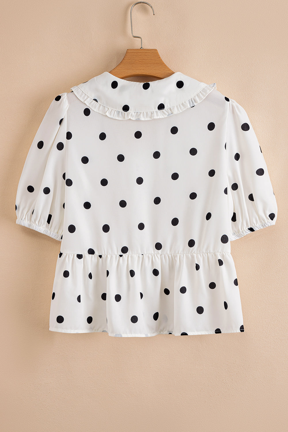 Polka Dot Peter Pan Collar Puff Sleeve Peplum Blouse