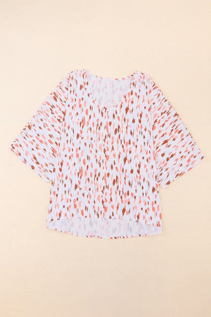 Pink Printed 3/4 Dolman Sleeve Plus Size Blouse