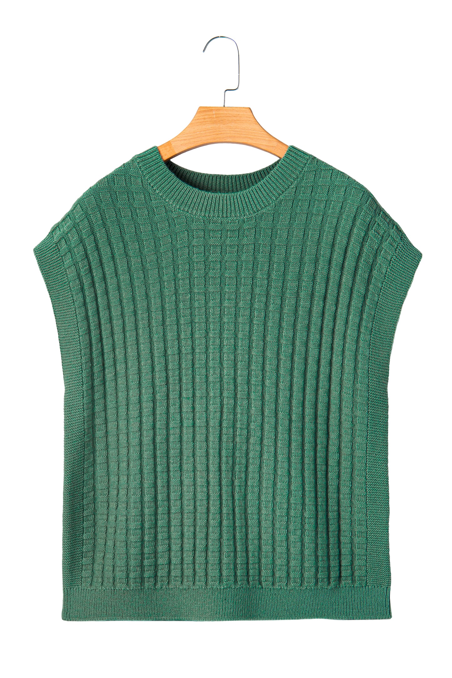 Mist Green Textured Knit Short Sleeve Sweater Top