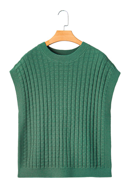 Mist Green Textured Knit Short Sleeve Sweater Top