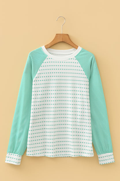 Striped Raglan Sleeve Color Block Long Sleeve Top
