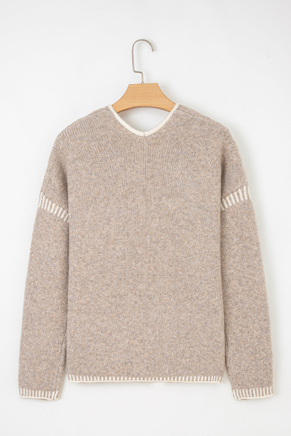 Khaki Tie Front Drop Shoulder Knit Cardigan Sweater
