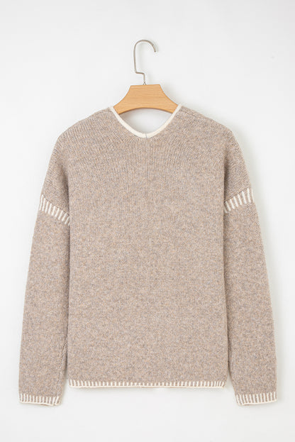 Khaki Tie Front Drop Shoulder Knit Cardigan Sweater