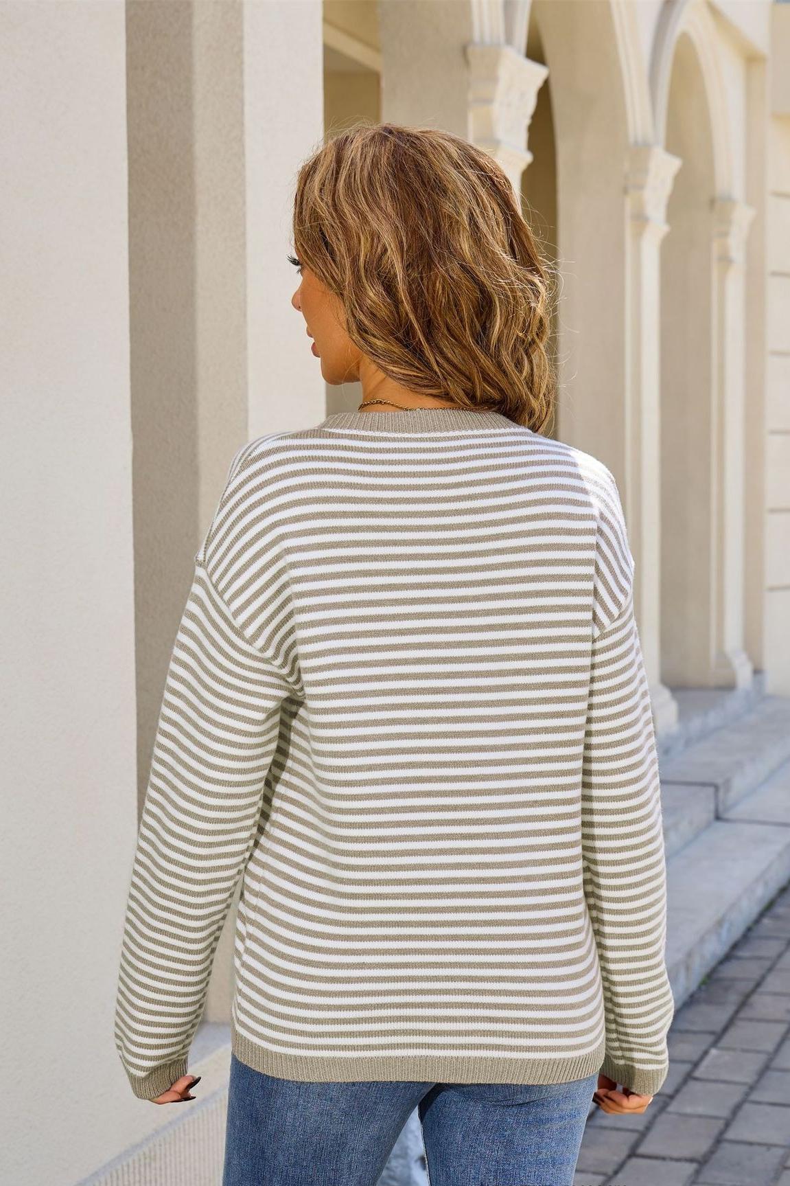 Striped Colorblock Knit Sweater – Casual Pullover Top