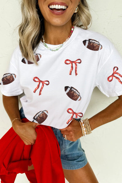 Sequin Football Bow Oversized Game Day Graphic Tee