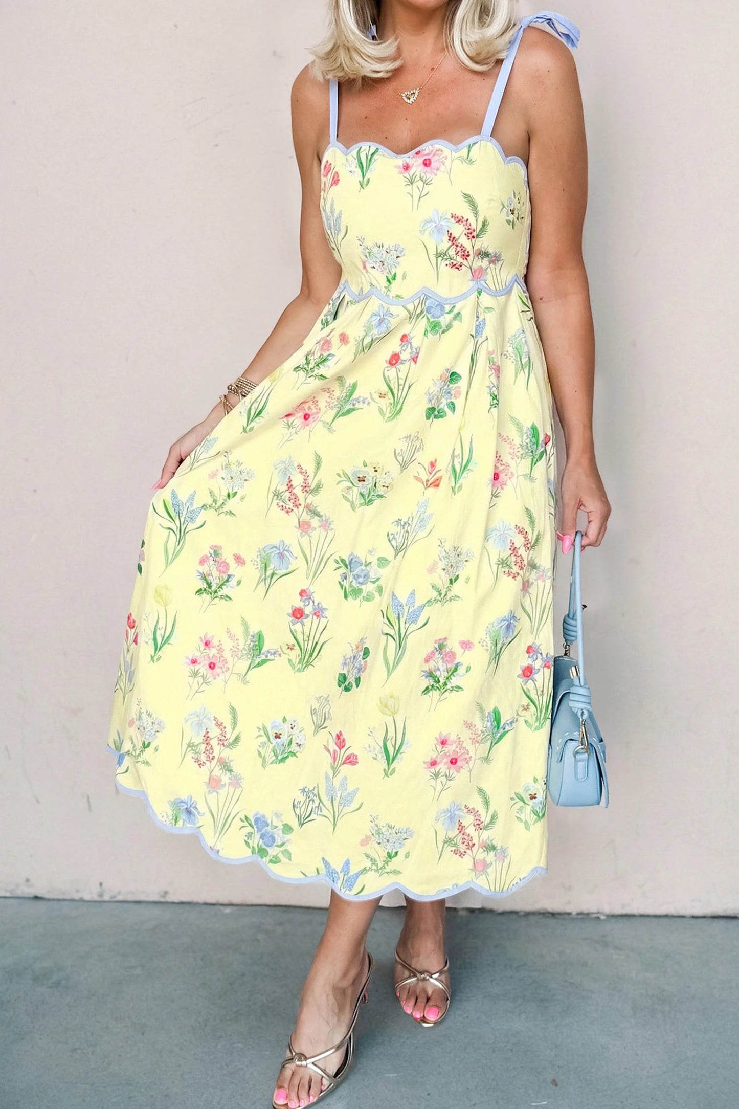 Floral Tie Strap Midi Dress Women Summer Sundress