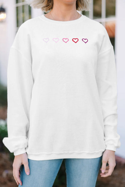 Pink XOXO Heart Embroidered Ribbed Knit Valentines Sweatshirt