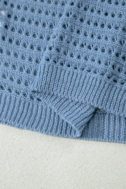Myosotis Openwork Crochet Knit Round Neck Casual Sweater