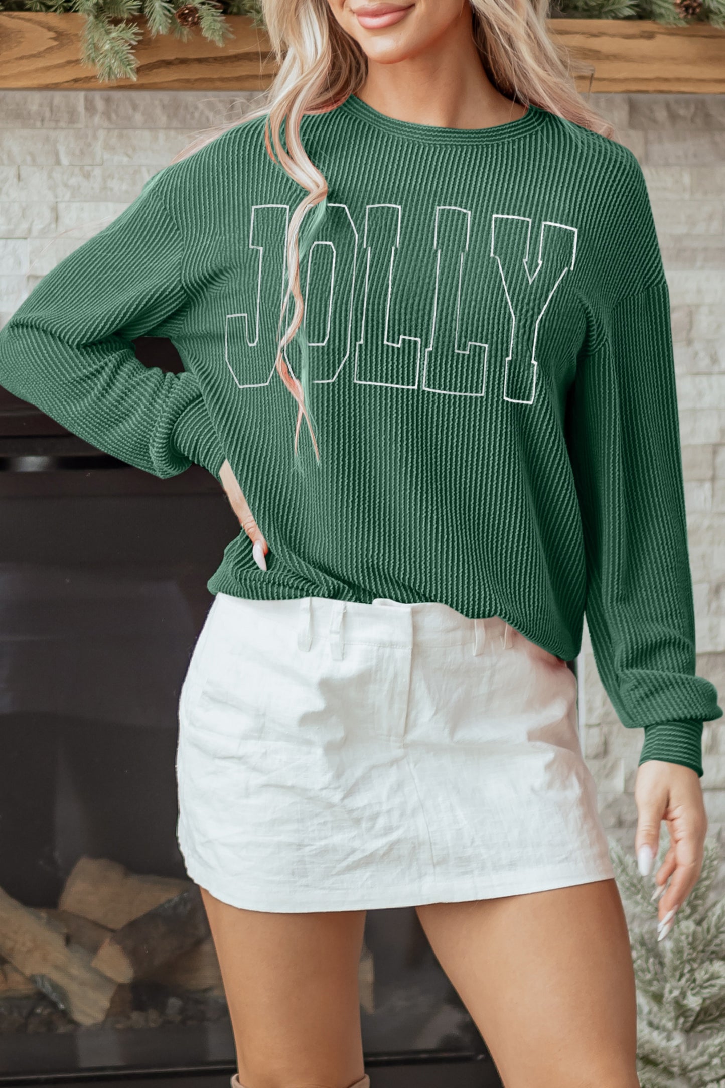 Corduroy MERRY Letter Christmas Pullover Sweatshirt