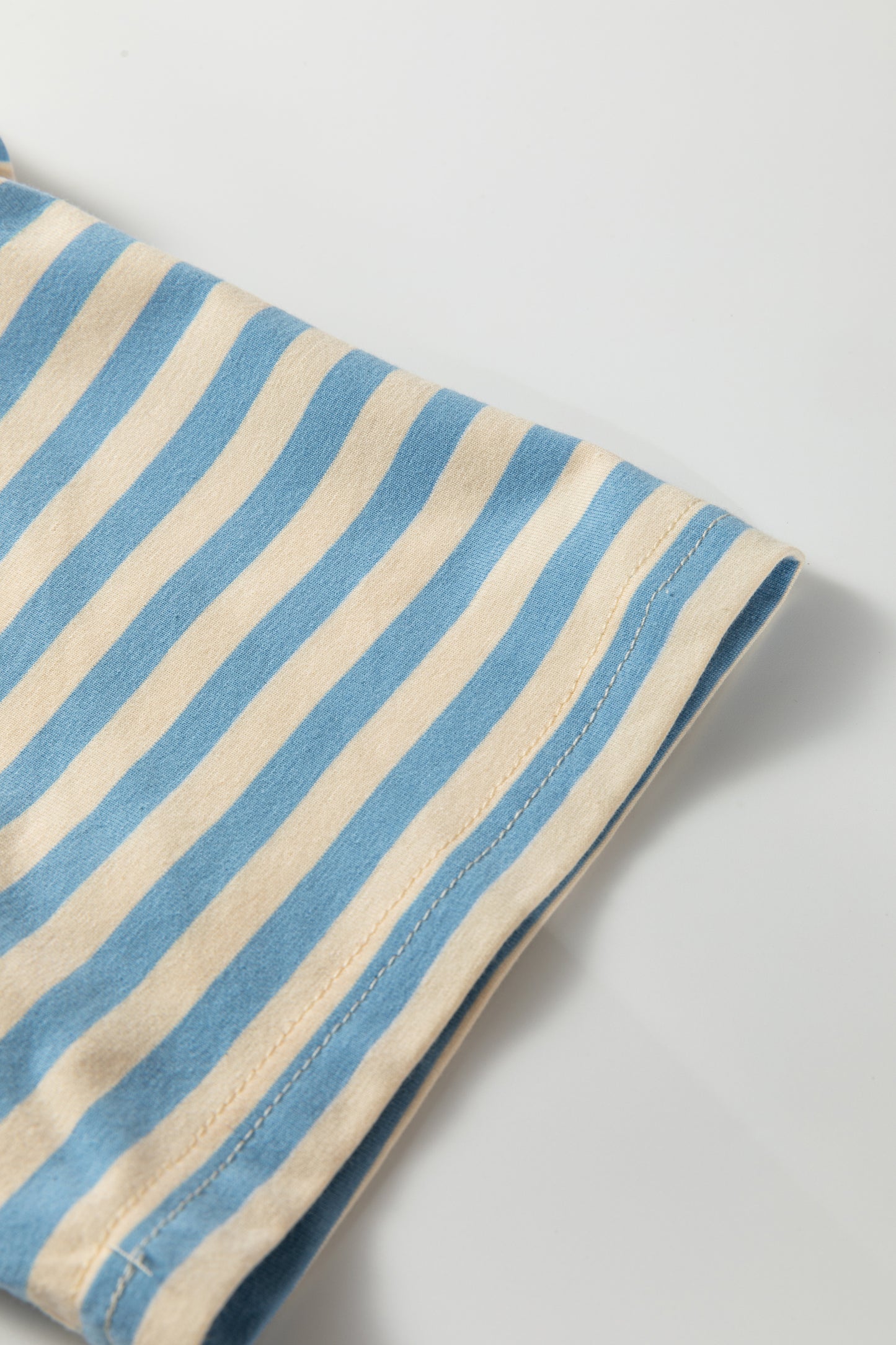 Sky Blue Striped Contrast Neck Drop Shoulder Loose Tee