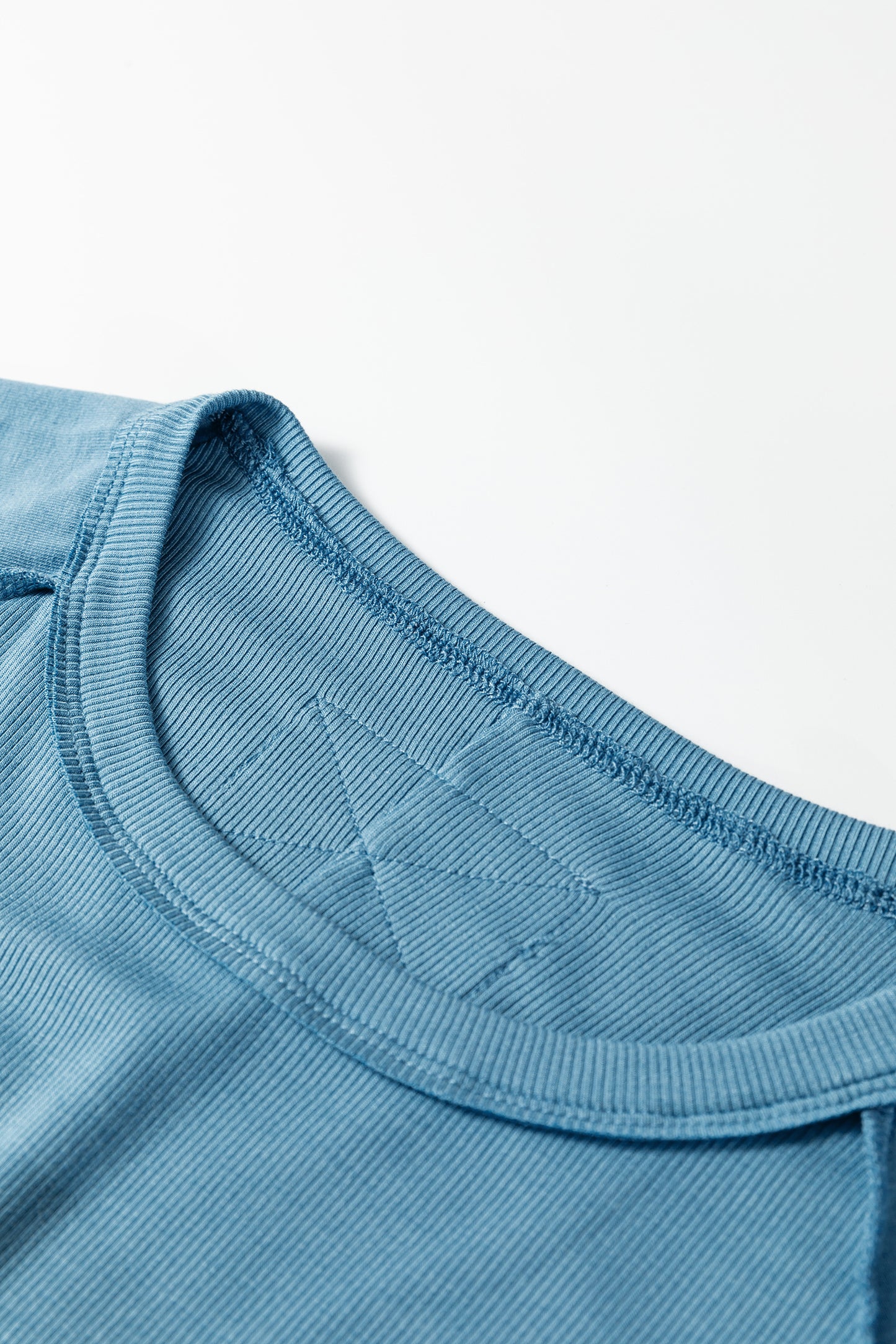 Peacock Blue Ribbed Crew Neck Cap Sleeve Tee