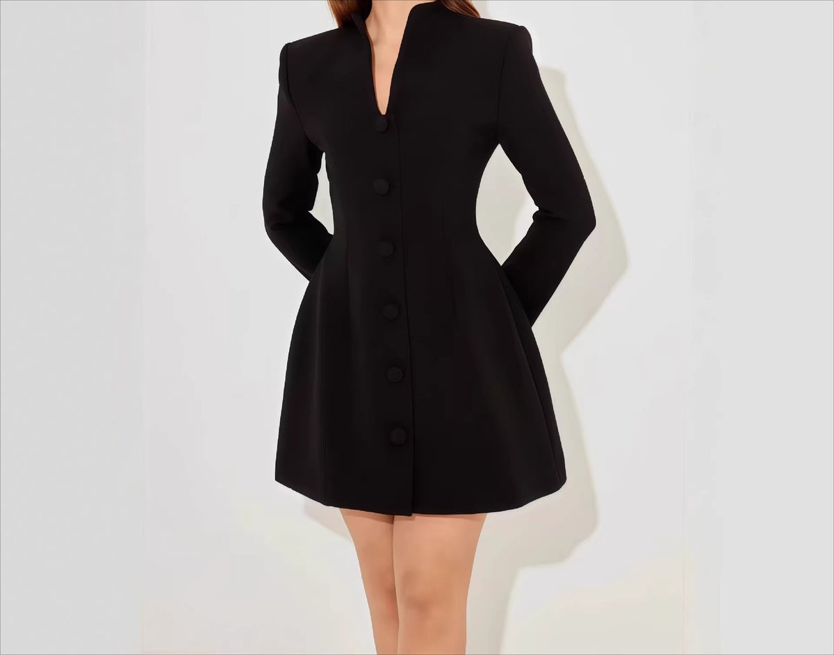 Women's V Neck Button Front Mini Blazer Dress
