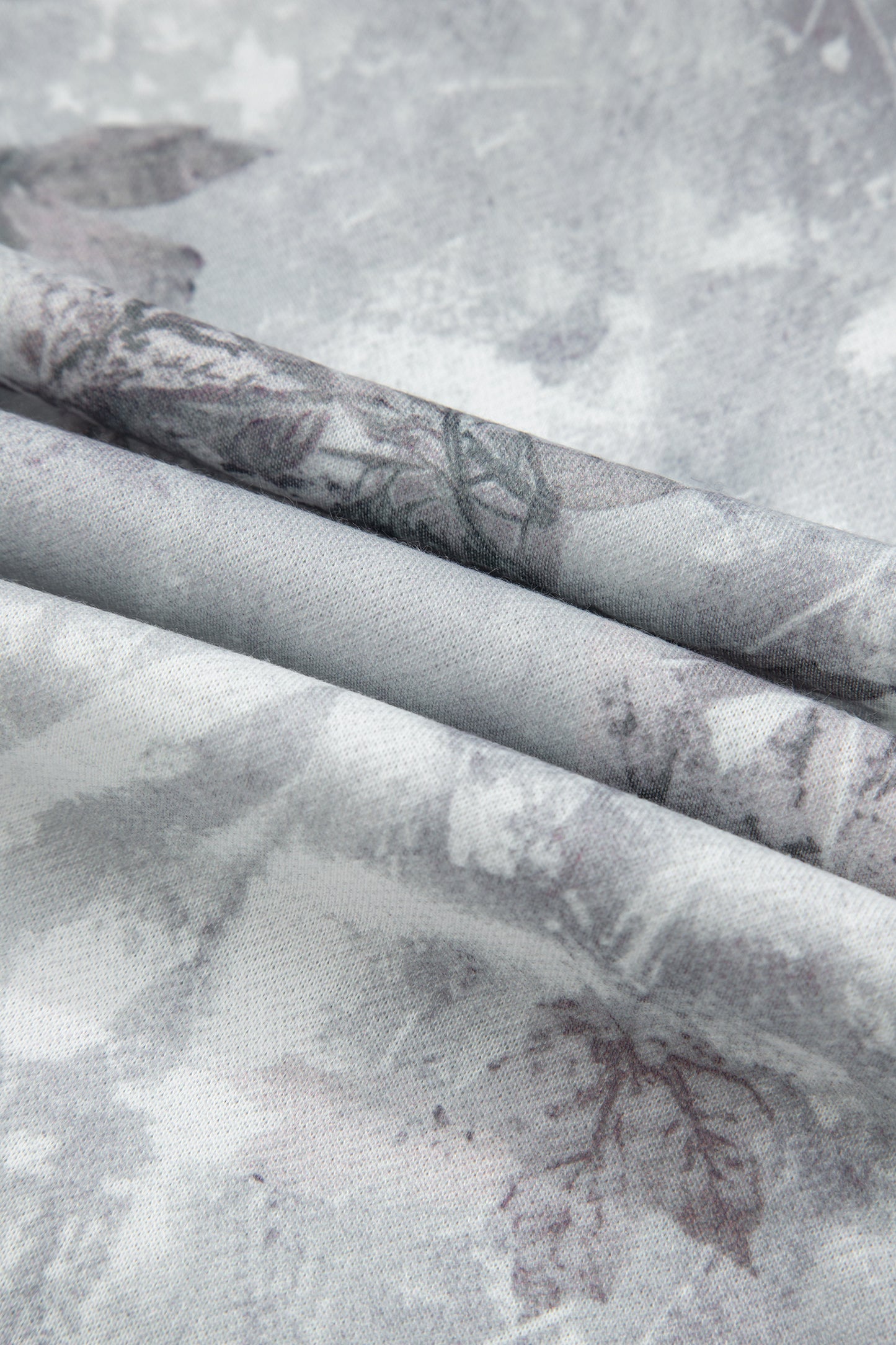 Gray Camo Leaf Print Quarter Zip Hoodie with Pocket