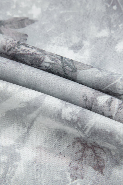 Gray Camo Leaf Print Quarter Zip Hoodie with Pocket