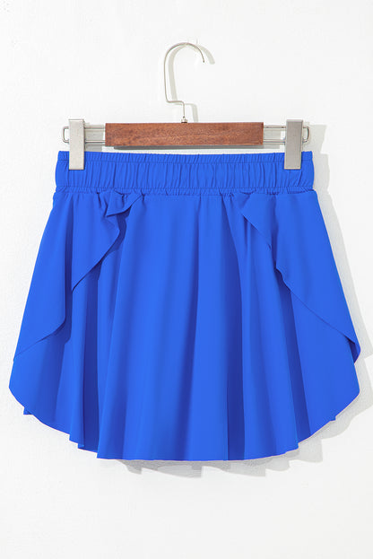 Black High Waist Drawstring Tennis Skort with Lining