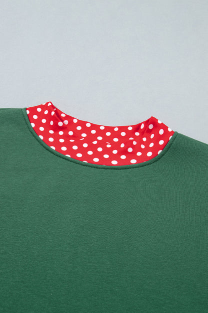 Red Polka Dot Trim Oversized Colorblock Sweatshirt