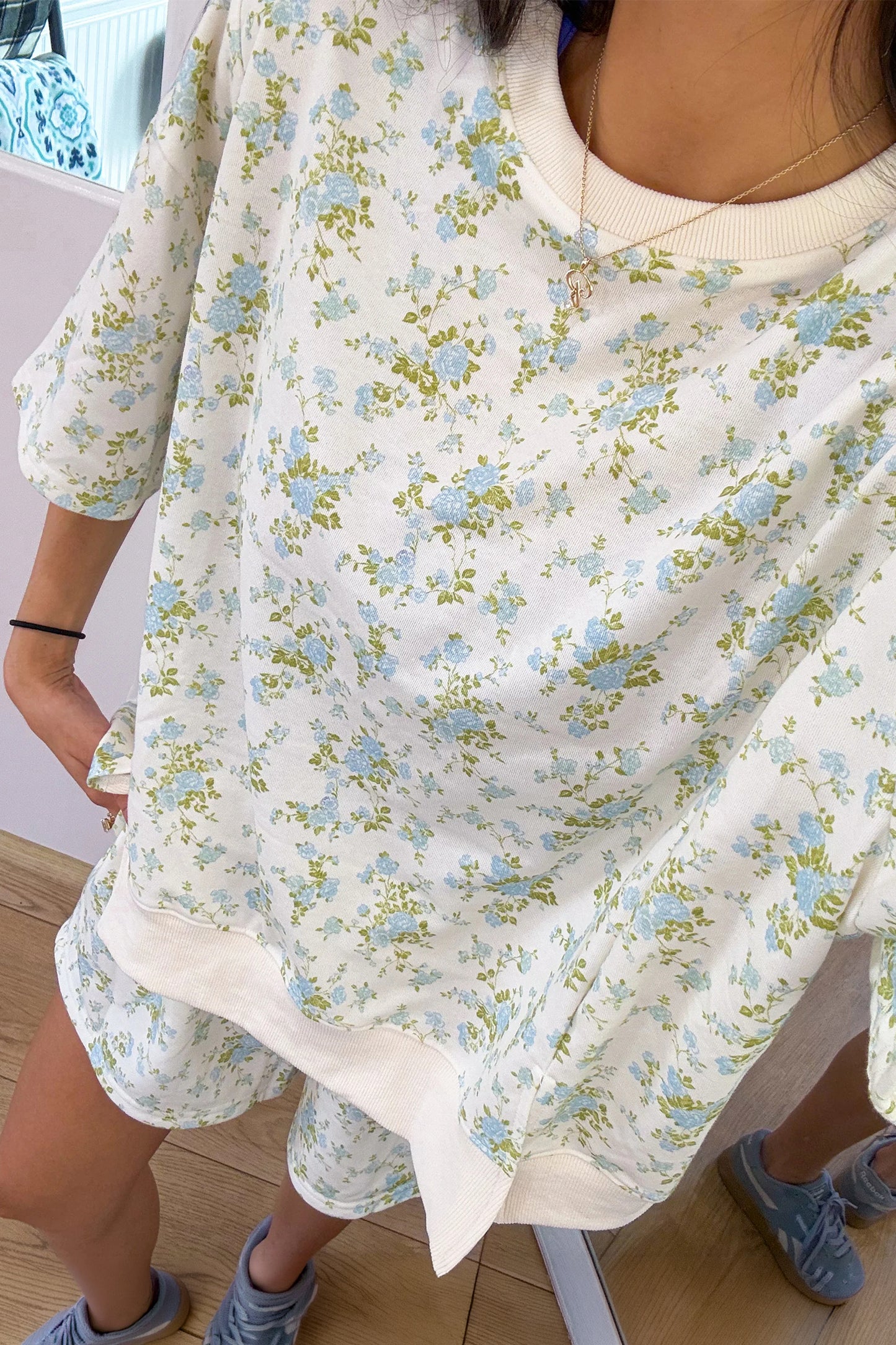 Floral Short Sleeve Lounge Set Women Pocket Shorts Set