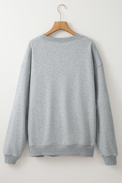 Solid Loose Crew Neck Fleece Sweatshirt