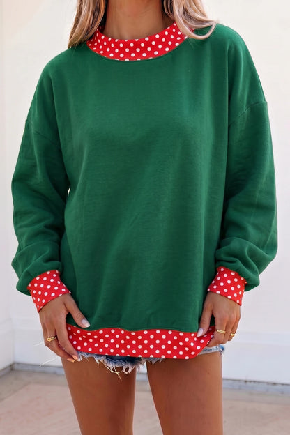 Red Polka Dot Trim Oversized Colorblock Sweatshirt