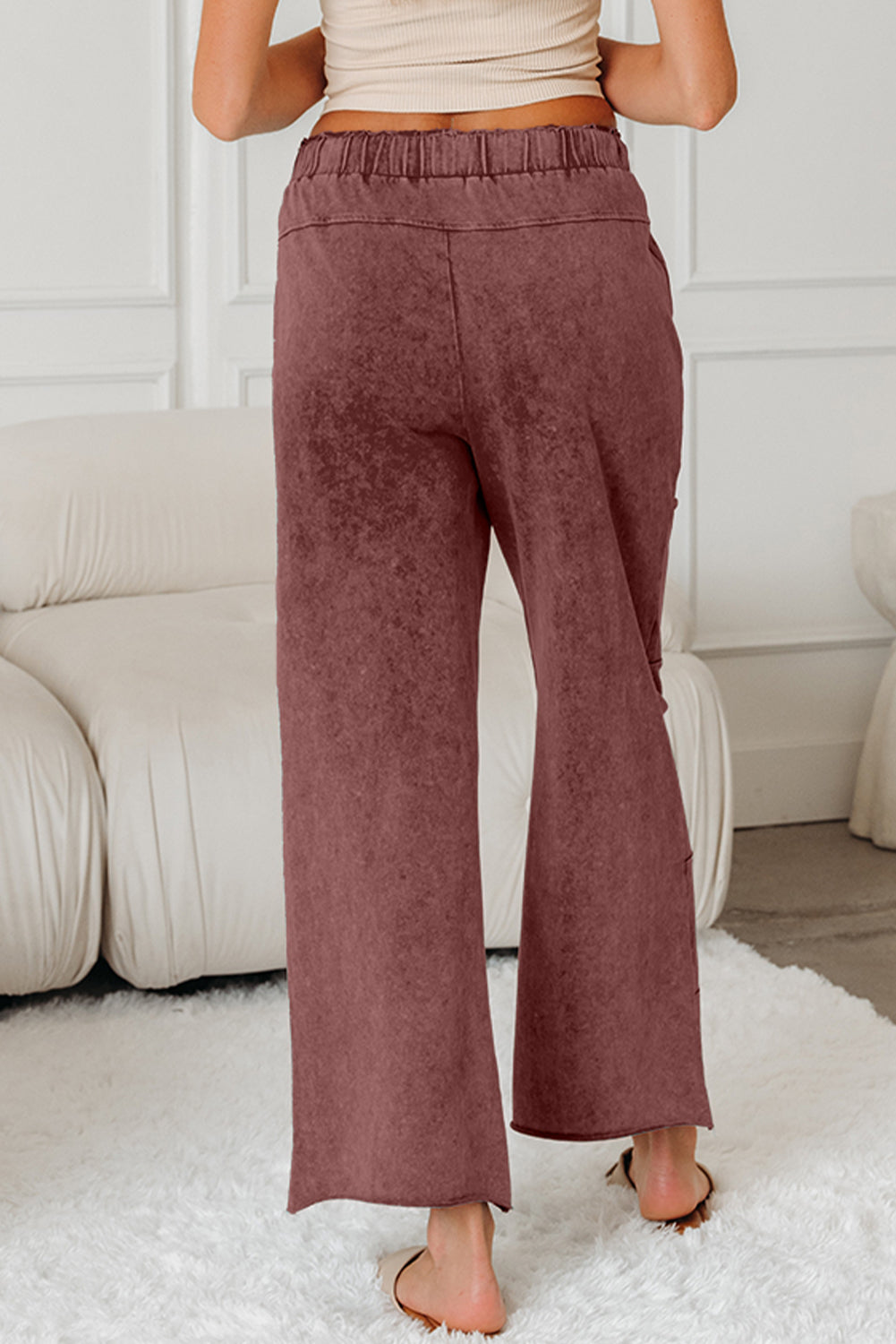 Mineral Wash High Waist Wide Leg Pants with Pockets