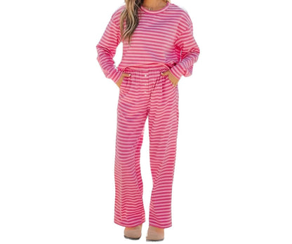 Women's Striped Lounge Set Long Sleeve Wide Leg Pants