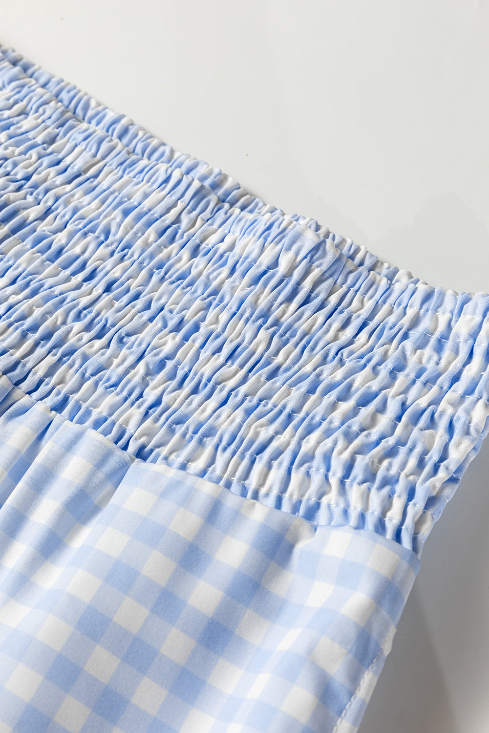 Plaid Smocked High Waist Wide Leg Casual Pants