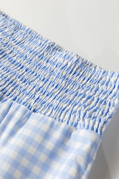 Plaid Smocked High Waist Wide Leg Casual Pants