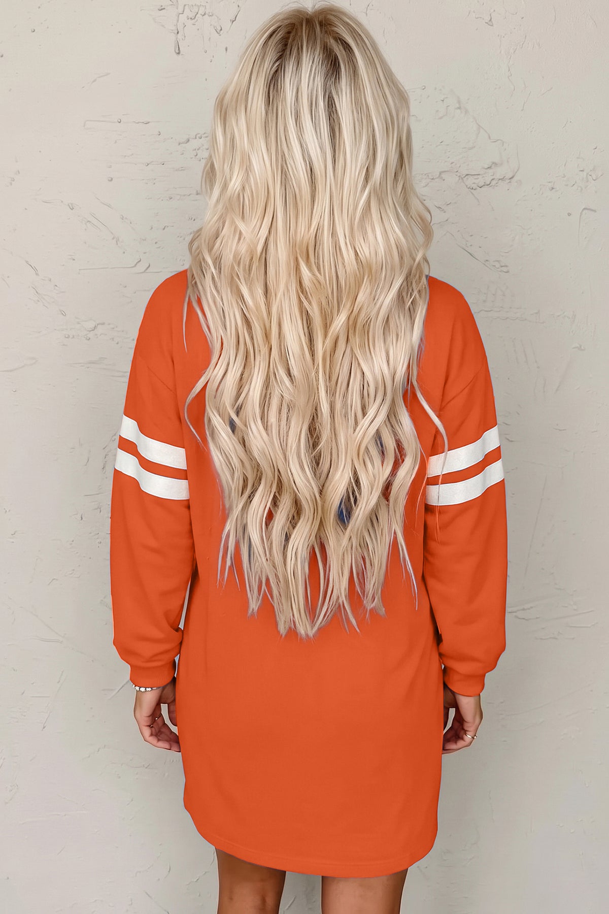 Customizable Varsity Stripe Sleeve Sweatshirt Dress Game Day