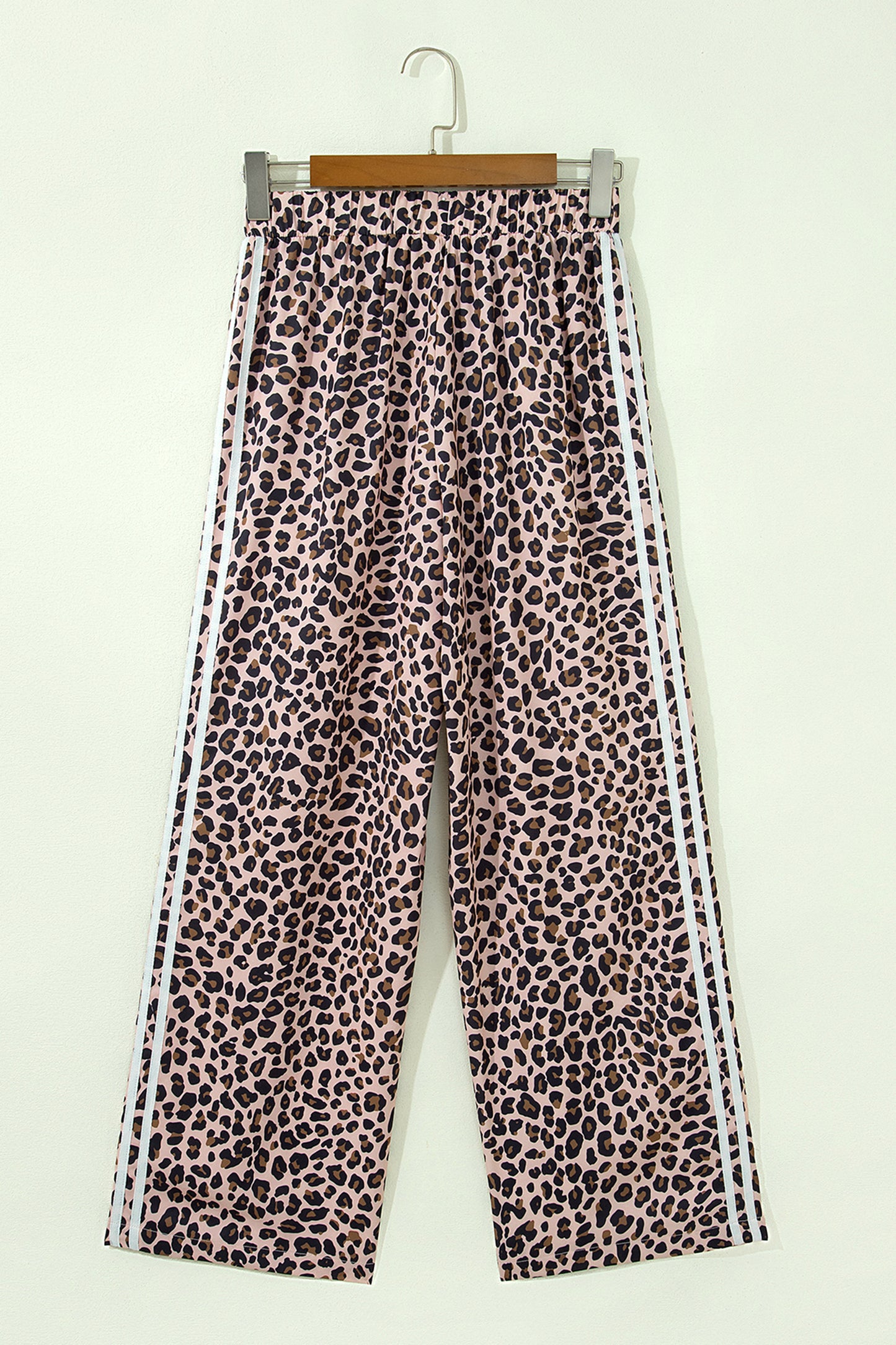 Leopard Print Wide Leg Pants with Side Stripe Detail