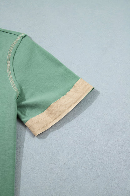 Short Sleeve Contrast Trim Button Henley Tee
