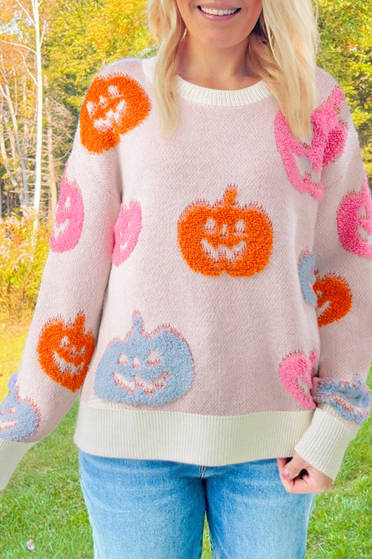 Cozy Halloween Jack-O’-Lantern Knit Pullover Sweater
