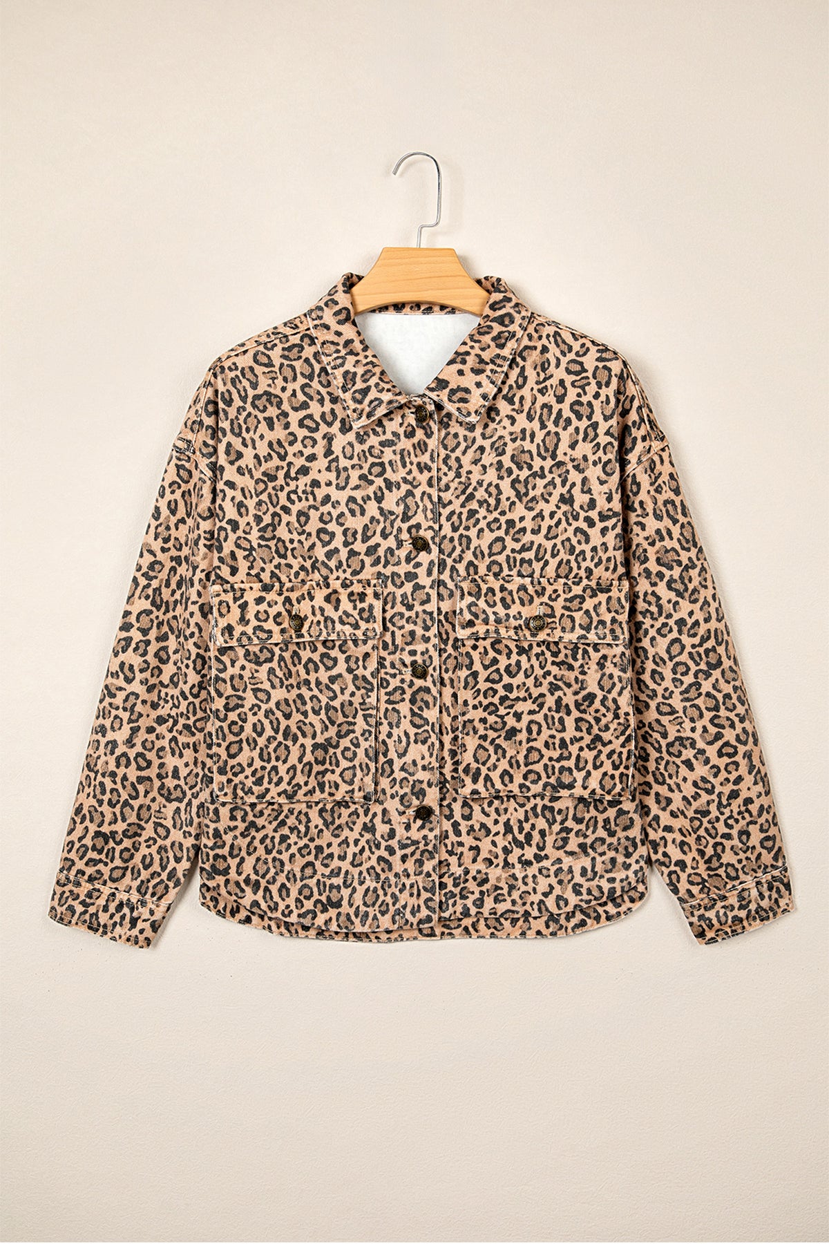 Leopard Print Denim Shacket Oversized Long Sleeve