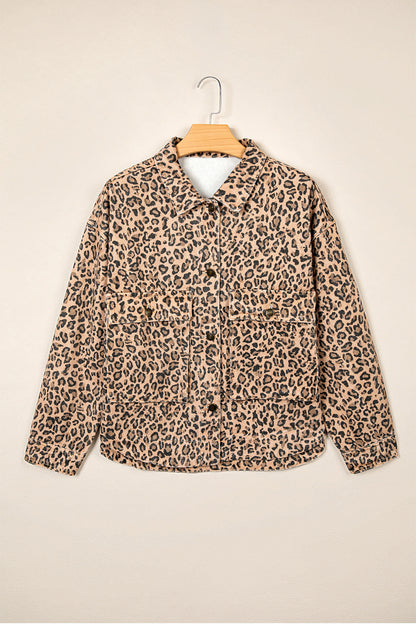Leopard Print Denim Shacket Oversized Long Sleeve