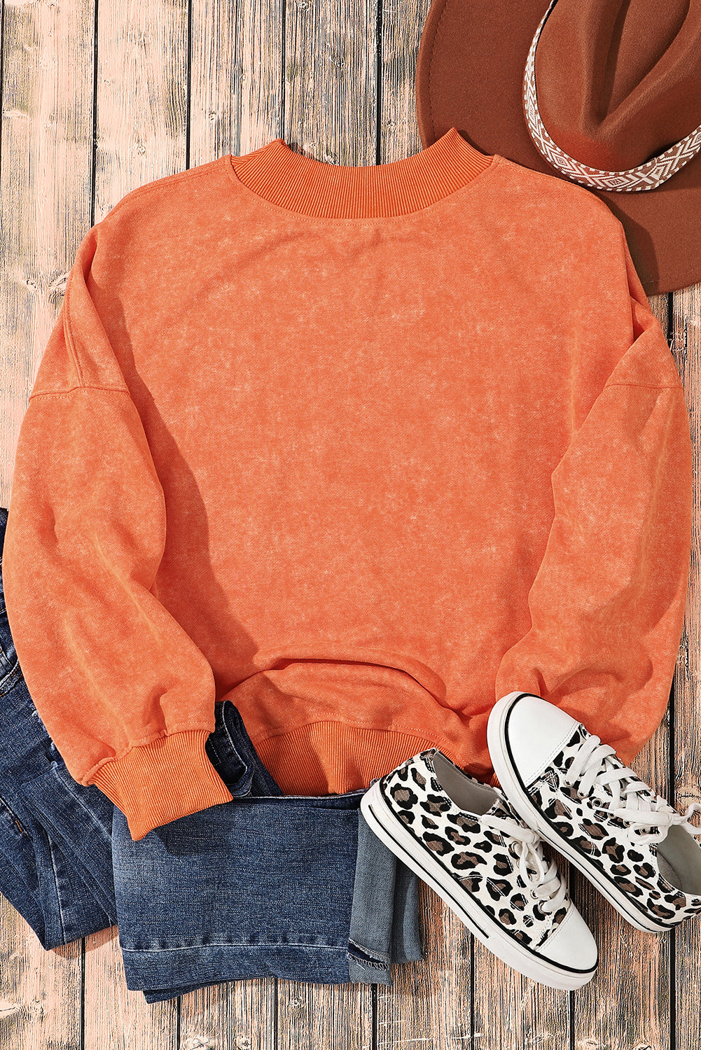 Orange Washed Drop Shoulder Crewneck Sweatshirt Oversized