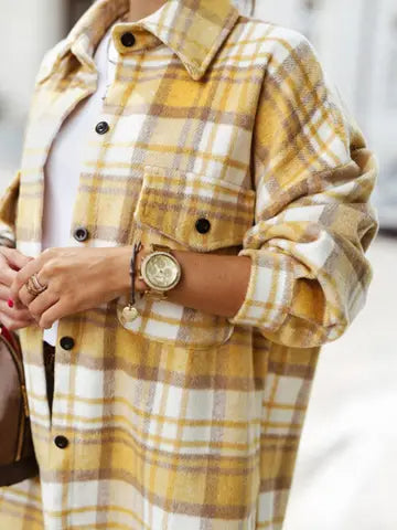 Plaid Long Sleeve Shacket with Flap Pockets