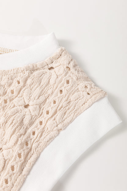 Oatmeal Floral Eyelet Embroidered Sleeveless Top