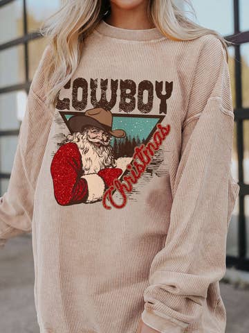 Cowboy Christmas Santa Ribbed Corduroy Oversized Sweatshirt