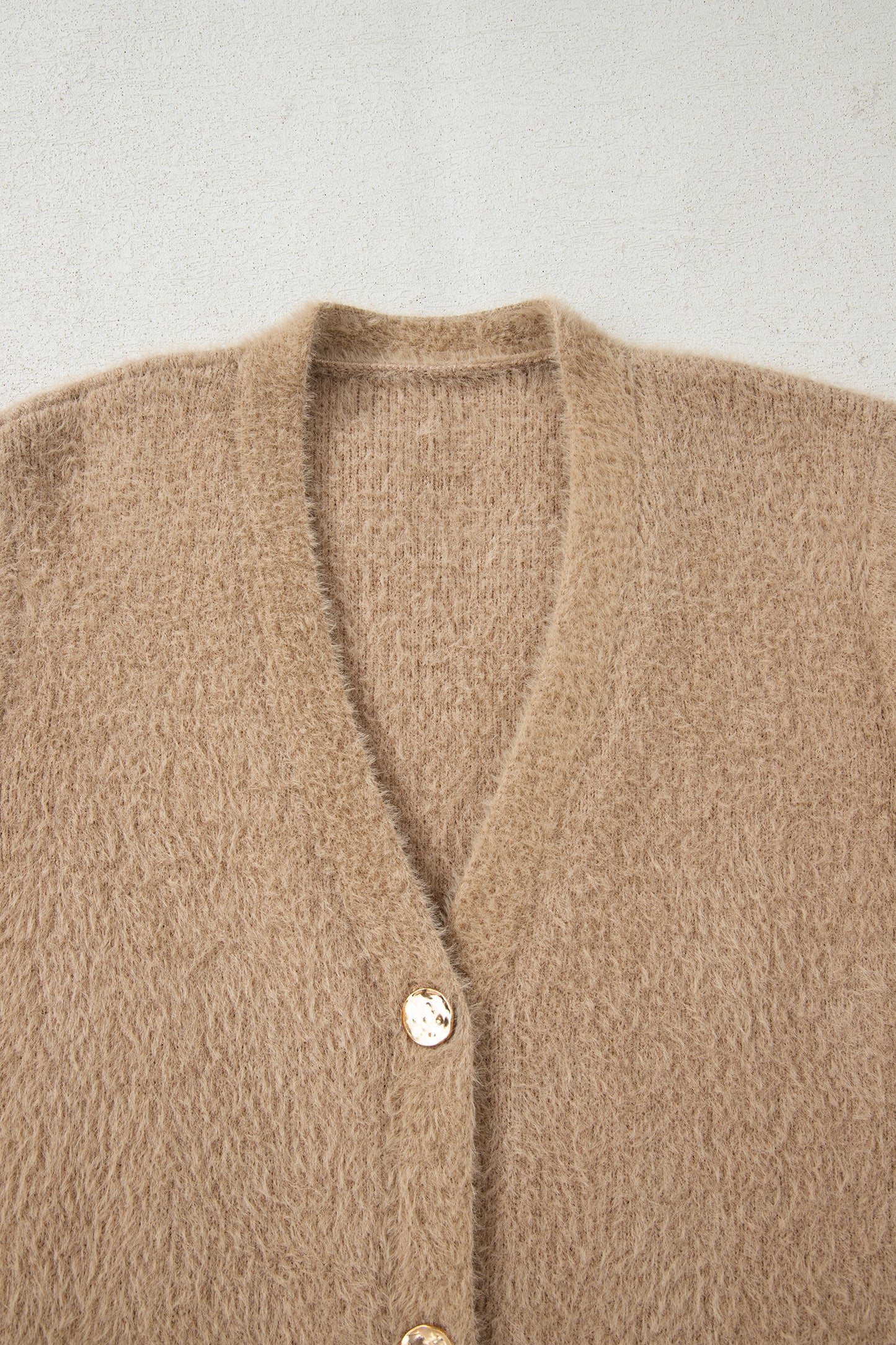Soft Fuzzy Button Front Long Knit Cardigan with Pockets